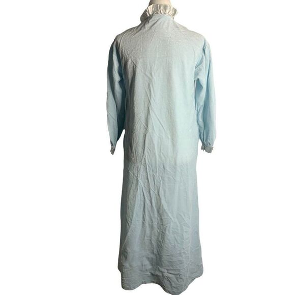 Vintage Gilligan Omalley House Coat Robe S Blue Velvet Zip Pockets Nightgown - Picture 4 of 6